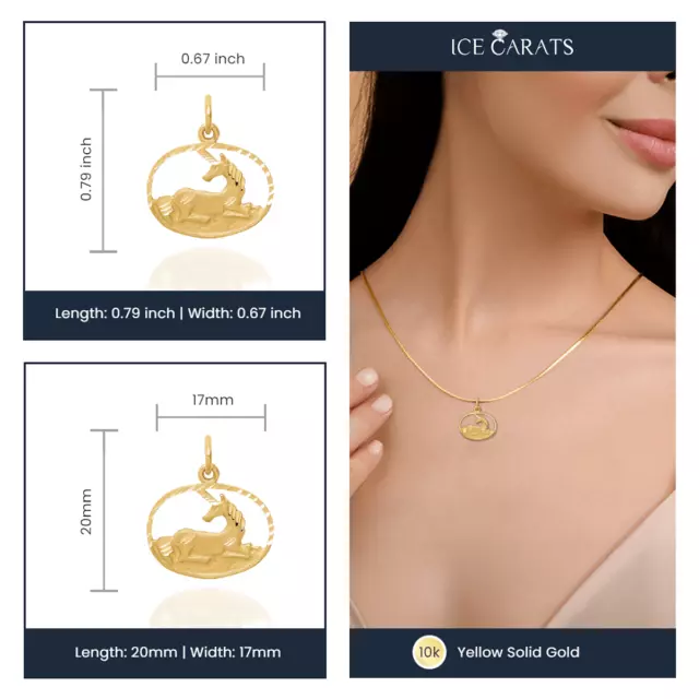10K Yellow Gold Unicorn Necklace Charm Pendant 2