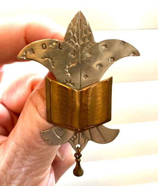 Thomas Mann ~~  fleur de lis pin with book for New Orleans  ~ sterling silver