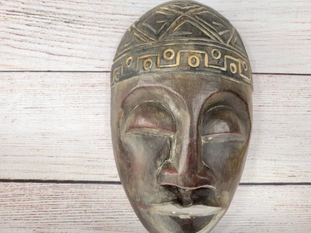 Vintage Carved Wooden African Tribal Mask Made In Indonesia 12” X 8" Art