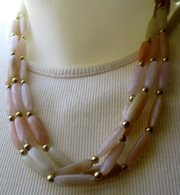 Collier Vintage Années 70 - 12 Rangs De Petites Perles Couleur Or, Bijou Rétro Superbe