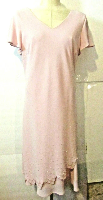 S L Fashion Women's Size16 Maxi Dress Short Sleeve Scalloped Crystal Beading