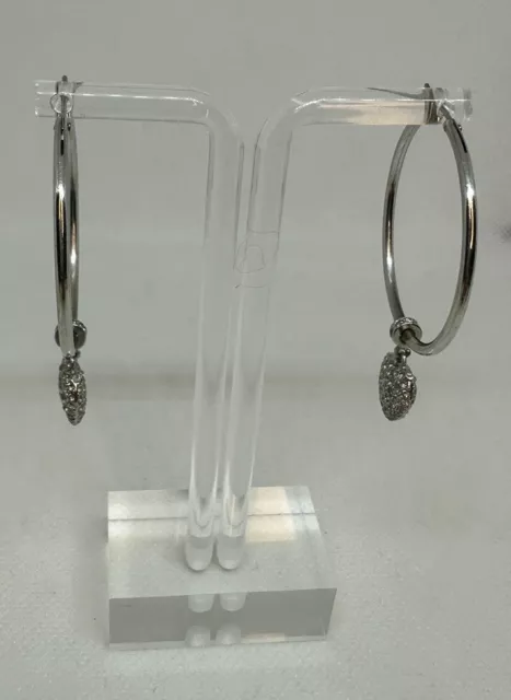 Juicy Couture Silver Tone Hoop Earrings With Pave Crystal Dangle Heart Charm EUC 3