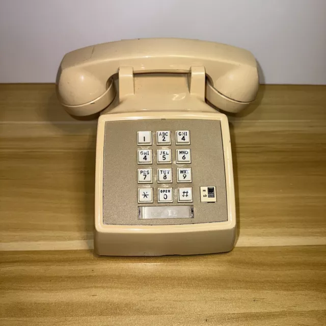 Teléfono de escritorio vintage con botón pulsador AT&T ATT 2500 MM GB melocotón sin probar para piezas Ga8