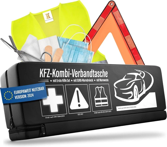 HELDENWERK Kit De Premiers Secours Voiture 2025 – Conforme DIN 13164 & StVO, Certifié Europe Entière, Trousse Auto Obligatoire Robuste