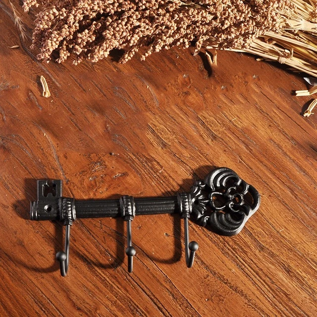Soporte de llaves vintage montado en pared con 3 ganchos para el hogar metal hierro ropa colgantes