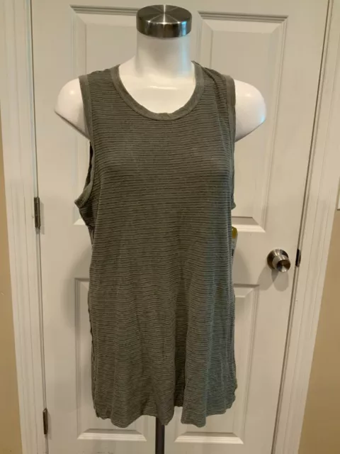 STANDARD JAMES PERSE Long Gray Striped Tank Top W/ Exposed Seams, Size 4 (XL)