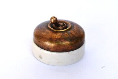 Vintage English Light Switch Electric Brass Ceramic Slickex Vitreous England"F6 3