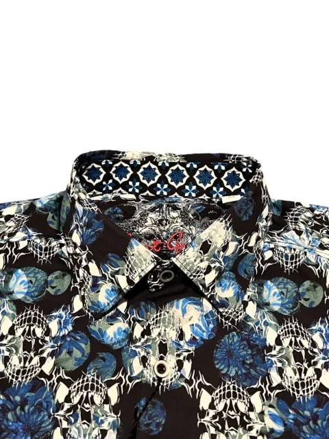 NEW Robert Graham Men’s Small Skull Print Blue White Black Button Up Shirt