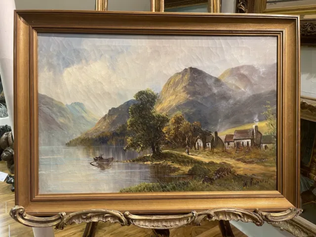 OLD MASTER FE JAMIESON COUNTRY COTTAGE OIL PAINTING 19th Century ORNATE FRAME