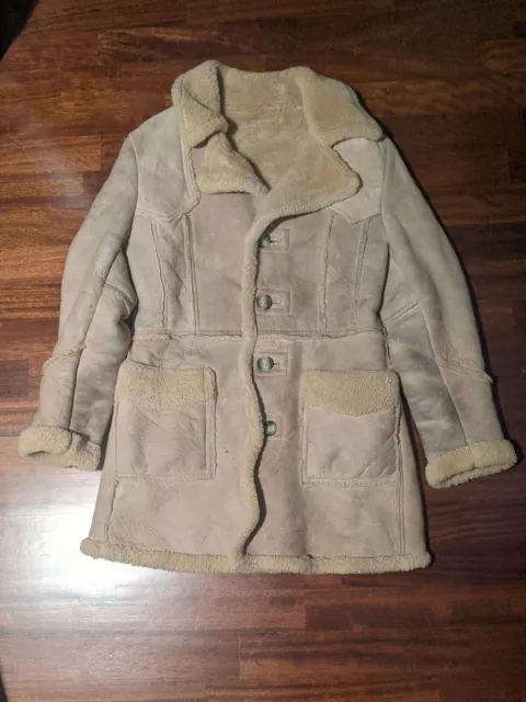 Montone Pelle Uomotg 48 It (38 Usa) Anni 70 Vintage 100% Montone