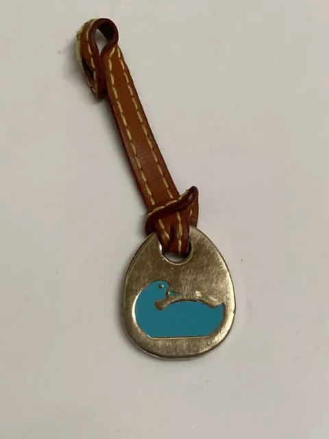 DOONEY & BOURKE Gold Teal BLUE DUCK LEATHER STRAP Charm Hang Tag Purse