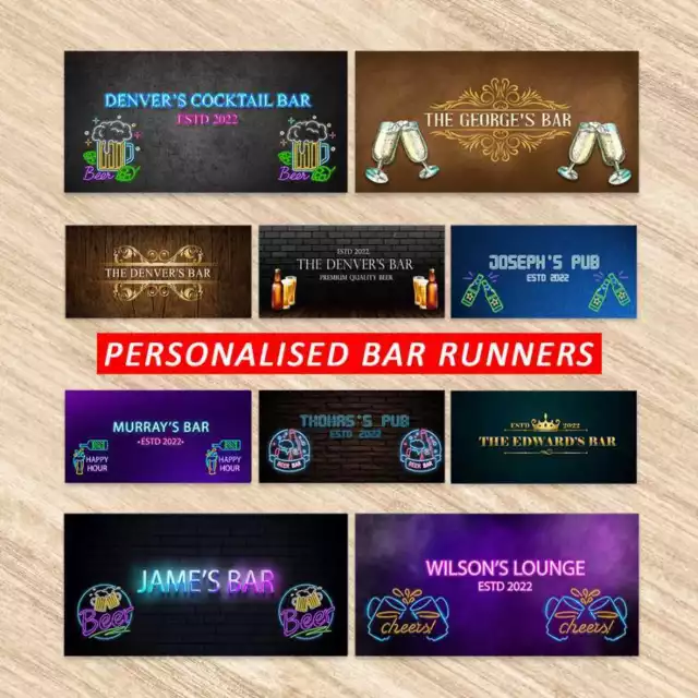 Personalised Bar Runner Any Text Beer Mat Ideal Home Pub Cafe Occasion 27