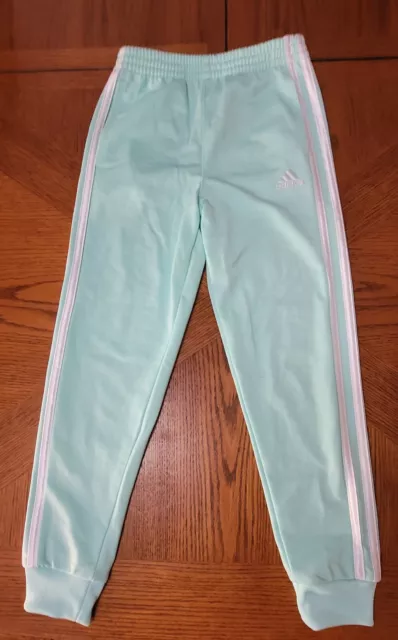 Adidas Youth sweat Pants Fleece Joggers 3 Stripe aqua blue green small 6X