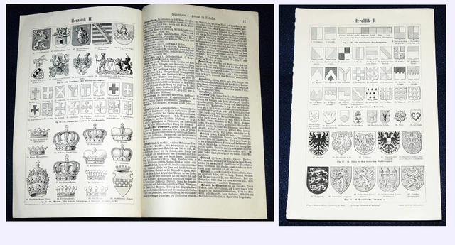 HERALDIK Wappen Heroldszeichen Kronen. Lithographie. Leipzig & Wien. 1899.