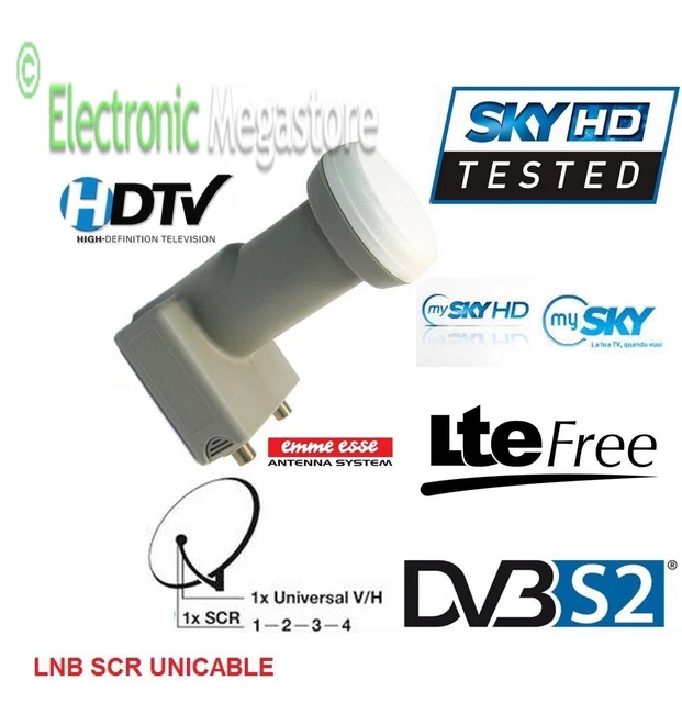 LNB Unicable 2 Per Sky MySkyHD - Convertitore Satellitare Con Uscite SCR E Legacy