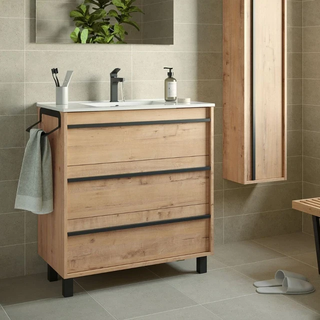 Mobili Bagno Mobile bagno Geco80 rovere ostippo con lavabo 3 cassetti 80x45x86h