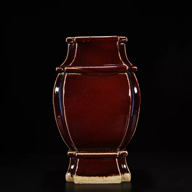 17.3" Old Chinese porcelain qing dynasty yongzheng mark red glaze Square Vase