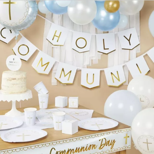 Blue Communion Confirmation Party Supplies Decorations Balloons Banner Tableware