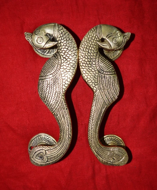 Brass Door Handle Pair Peacock Figure Handmade Bird Design Cabinet Door Dec RV62