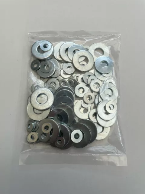 100g OF 'MIXED IN THE PACK' FORM C WASHERS ZINC PLATED MULTI PURPOSE WASHER BZP