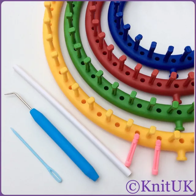 KnitUK Round Knitting Loom Set of 4. 1 Set / 4 Looms. Extra-pegs Included.