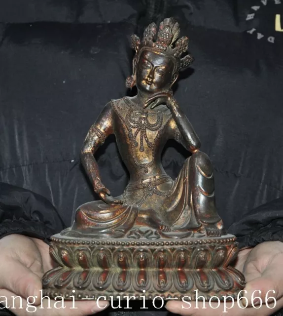 7"Tibet Buddhism temple Bronze gilt Tara kwan-yin GuanYin Goddess Buddha Statue