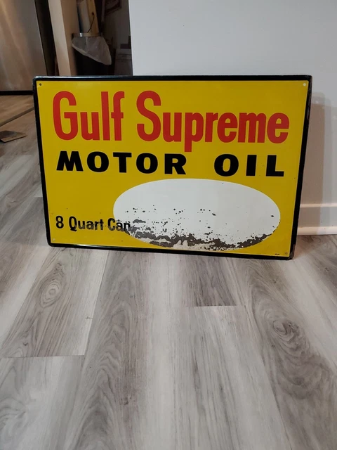 C.1960S ORIGINAL VINTAGE Gulf Supreme Motor Oil Sign Metal Gas Station ...