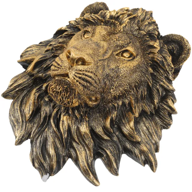 Imitation Copper Lion's Head Resin Bust Statue Wall Sculpture Animal Decor
