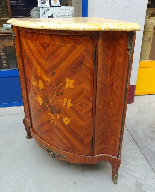 Angoliera in bois de rose piano in marmo ocra policromo lato 56 cm