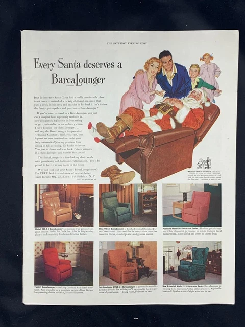 Magazine Ad* - 1954 - BarcaLounger - Santa Claus - Christmas