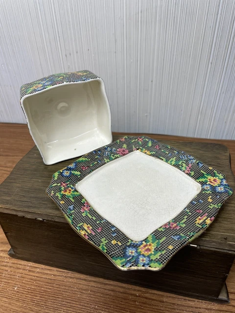 Royal Winton Grimwades Victorian Chintz Covered RARE Square Dish Black 3
