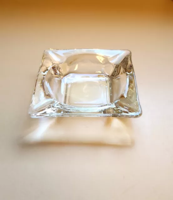 Retro Mid Century Modern Classic Square Clear Glass Ashtray