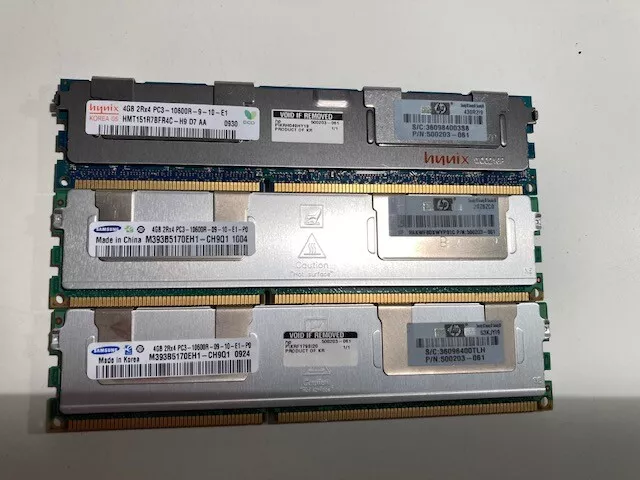 Genuine HP 12GB Server RAM Kit 2Rx4 PC3-10600R ECC Reg DDR3 500203-061 RDIMM