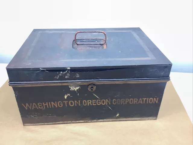 Large Metal Tin Document Box 1890s Washington Oregon Co. OLD