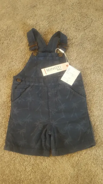 Dungaree Boys 6-9 Month  Minoti Baby in blue with palm tree detailing BNWT