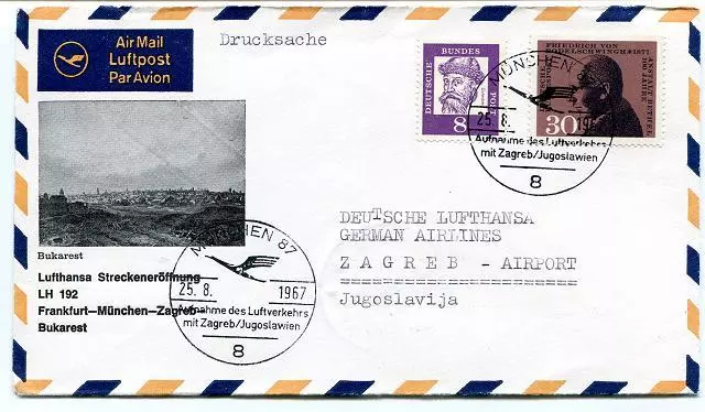 FFC 1967 Lufthansa First Flight LH193 Bucaresti Zagreb Munchen Frankfurt Romania