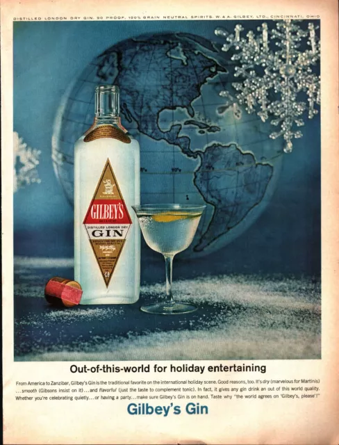 1963 Gilbey's Gin Out Of This World For Holiday Entertaining Vintage Print Ad B6