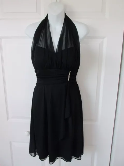 BETSY & ADAM by Linda Bernell Black Chiffon Halter Dress 10 BA1903 NWTs $128