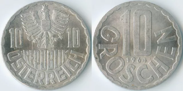 Austria 1964 10 Groschen KM# 2878 Al Second Republic Coat of Arms Eagle Value