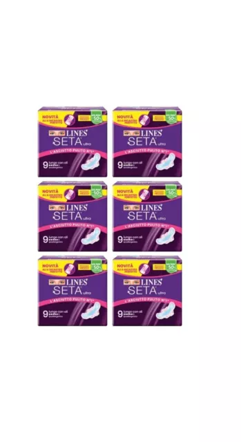 54 Assorbenti Donna Lines seta ultra con ali lungo ipoallergenico 6 Confezioni