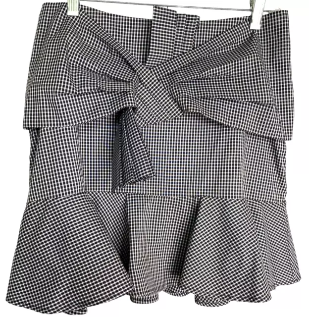 Wayf Womens Black and White Gingham Mini Skirt with Bow and Ruffle Hem Size M