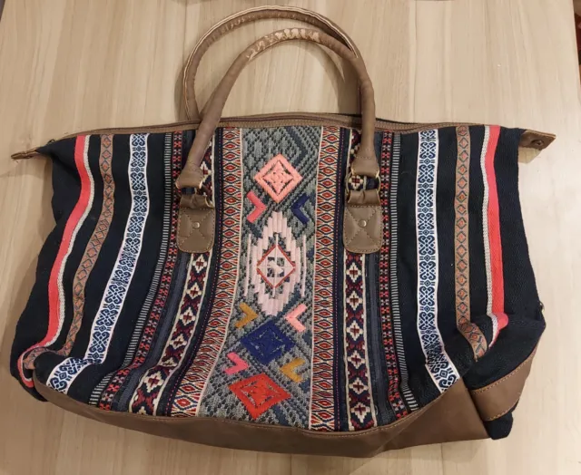 Vintage  EmbroideredTapestry Boho Tribal Luggage Weekend Overnight Bag Large