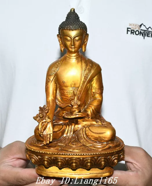 8.2'' Alte Tibet Bronze Gilt Sit Menla Medizin Medizinische Gott Buddha Statue