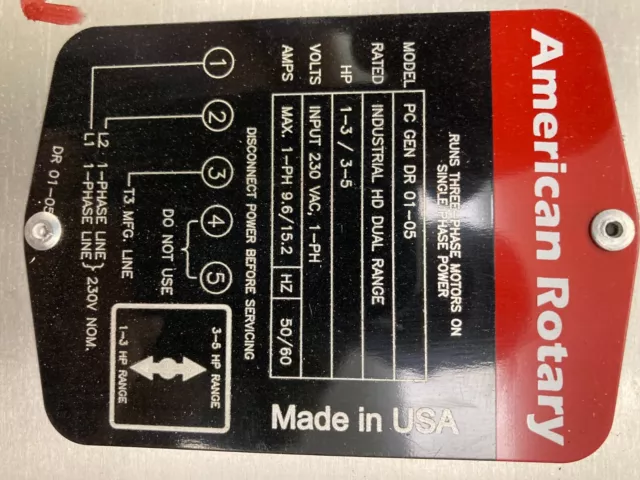 American Rotary  - 1-3 / 3-5 HP - 220 VAC - PHASE-A-MATIC PHASE CONVERTER
