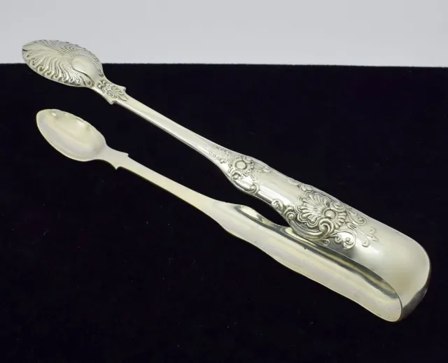 Large Scottish Queen's Pattern Variant Solid Silver Sugar Tongs Hm Glasgow 1855