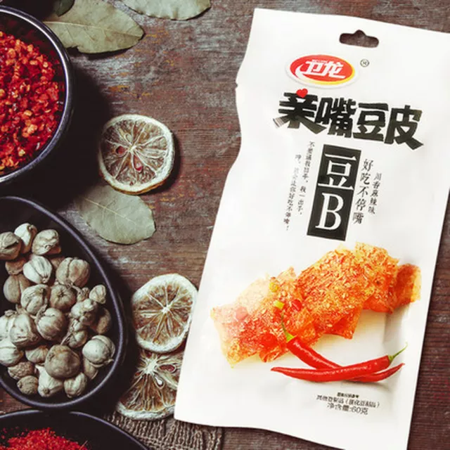 Weilong Chinese Specialty Snack food Latiao 卫龙辣条亲嘴豆皮零食小吃3袋(60克/袋)