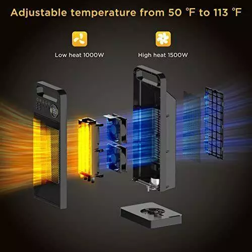 Nib Primevolve 1500W Oscillating Tower Ceramic Electric Space Heater With Remote