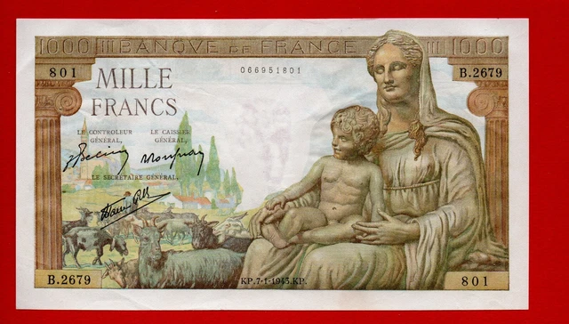 Billet 1000 Francs Deesse Demeter 07/01/1943 Etat Sup