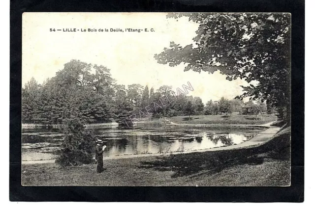 cpa 59 LILLE - Le Bois de la Deûle, l'étang (1907)