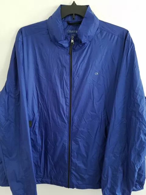 Calvin Klein Mens 2XL Blue Nylon Ripstop Full Zip Packable Windbreaker Jacket